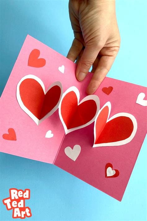 Valentine's Day Cards - Pop-Out Heart Cards - Red Ted Art - Kids Crafts